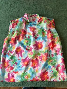 Amanda Uprichard Floral High-Neck Tank Top in Pink, Green, Blue, Yellow